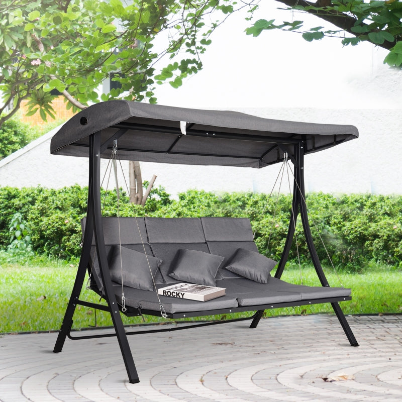 Grey Padded 3-Seater Outdoor Swing Hammock with Canopy