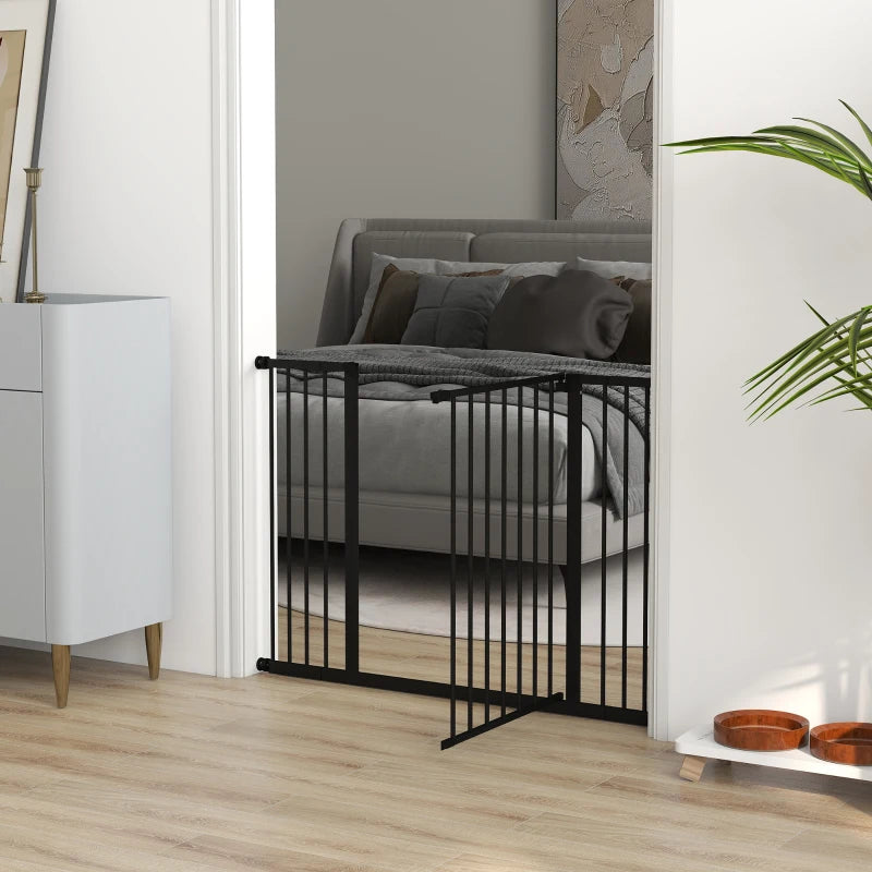 Adjustable Dog Gate - Pet Safety Barrier for Stairs, Pressure Fit 76-107 cm, Black - Secure Your Home