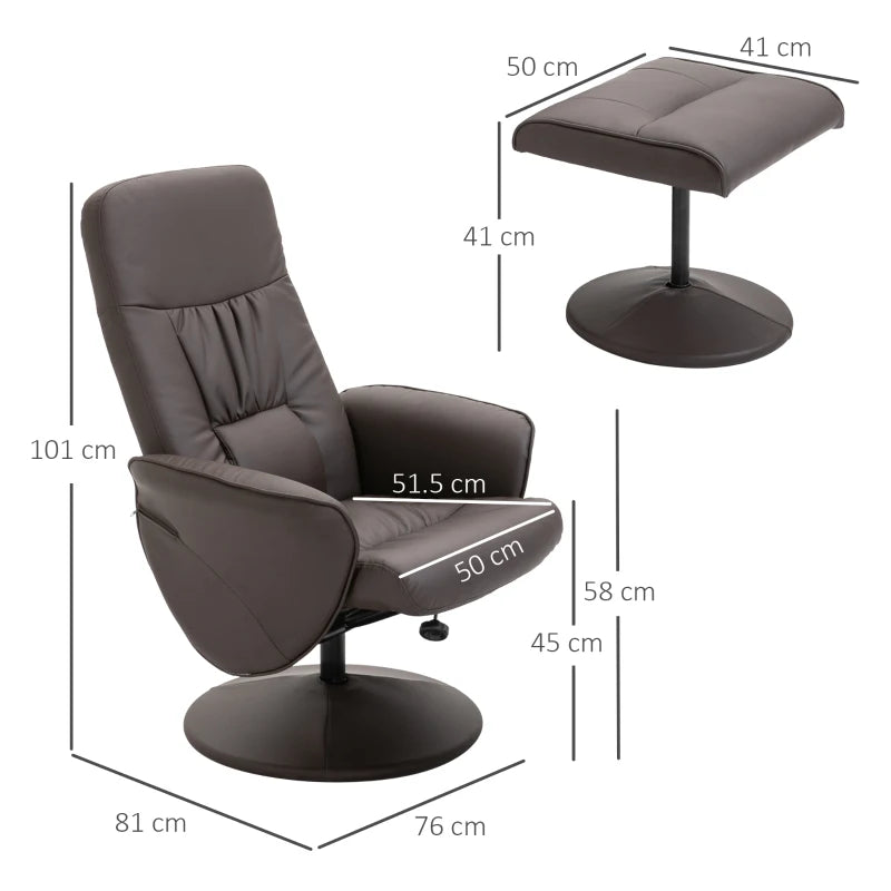 High Back Recliner Chair with Footstool - Comfortable Lounge Armchair in Brown
