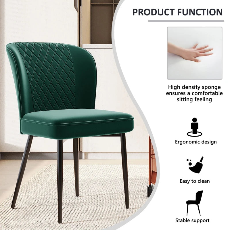 Set of 2 Modern Velvet Wingback Chairs with Metal Legs - Stylish Accent Chairs for Dining Room & Living Room, Green