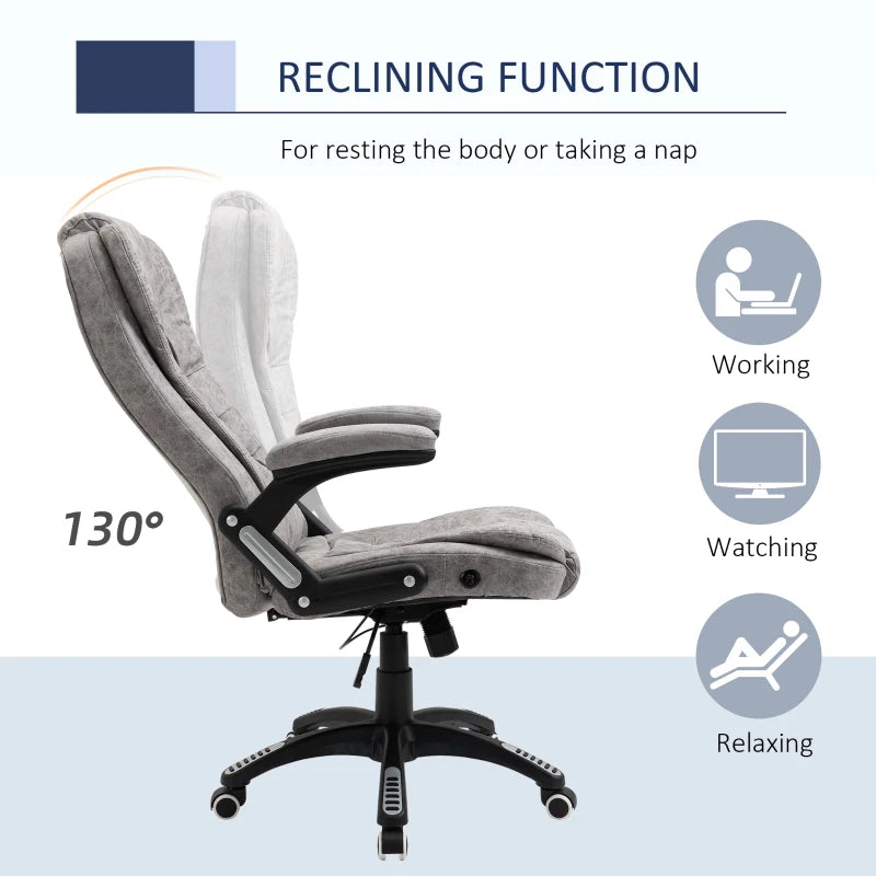 Vinsetto Ergonomic Office Chair - Comfortable Grey Desk Chair with Adjustable Height, Armrests, Reclining & Tilt Function