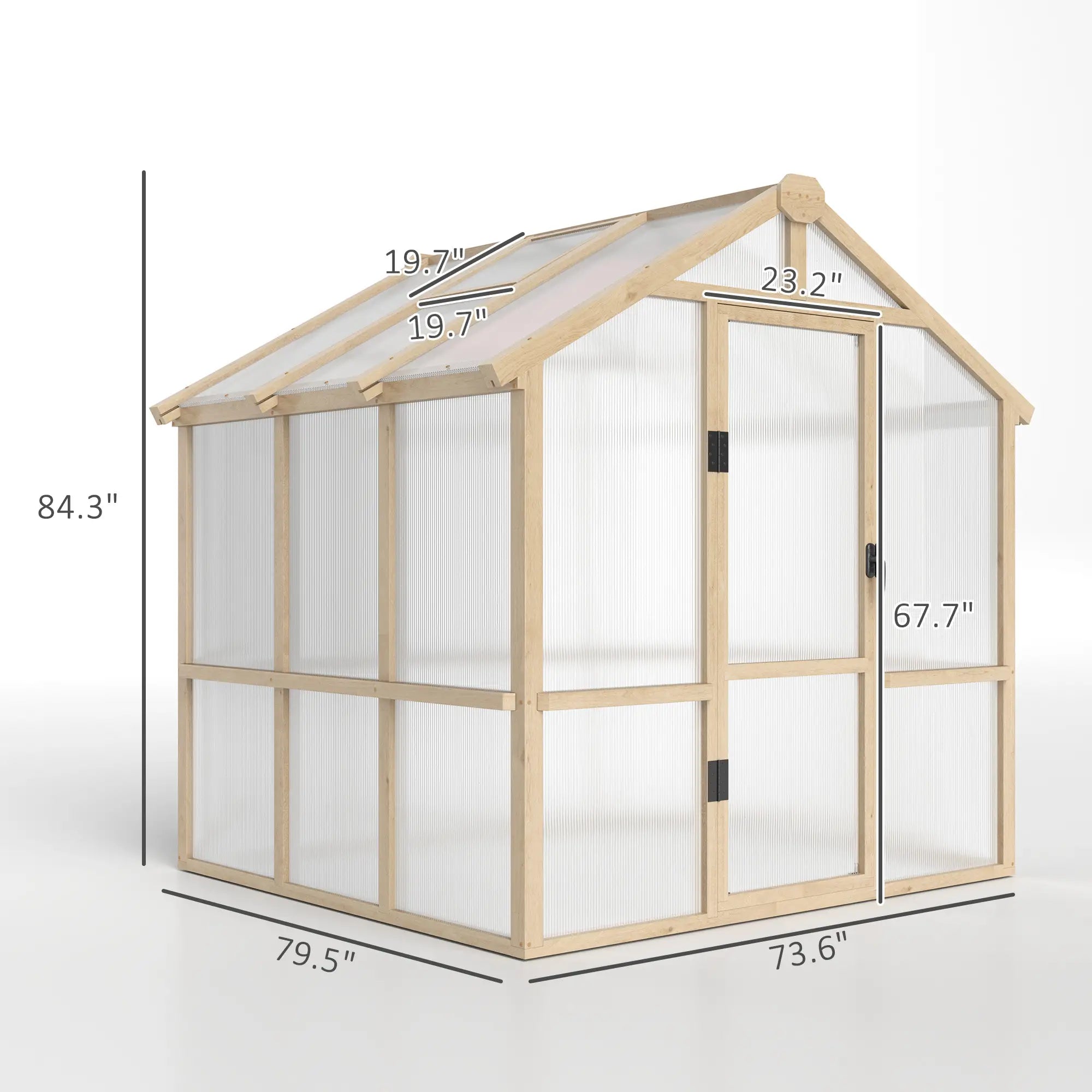 6.6ft x 6ft Polycarbonate Greenhouse - Walk-in Wooden Framed Greenhouse - Plants Grow House, Brown