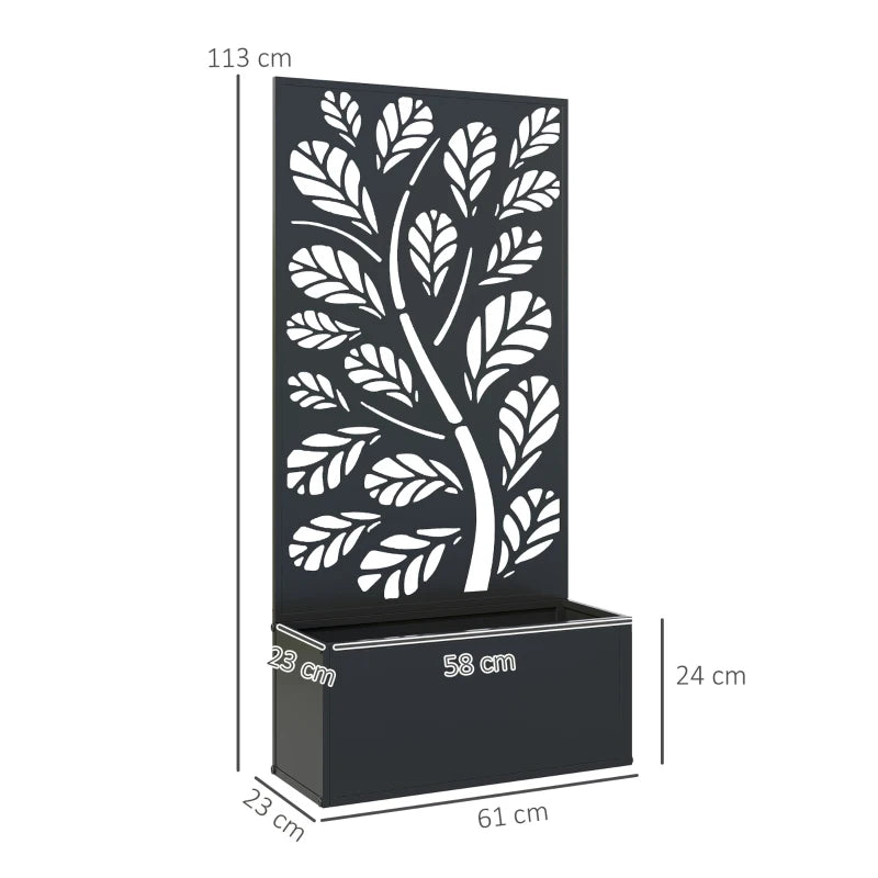 Outdoor Metal Planter with Back Trellis - Black - Large Size - 113H x 61L x 23W cm