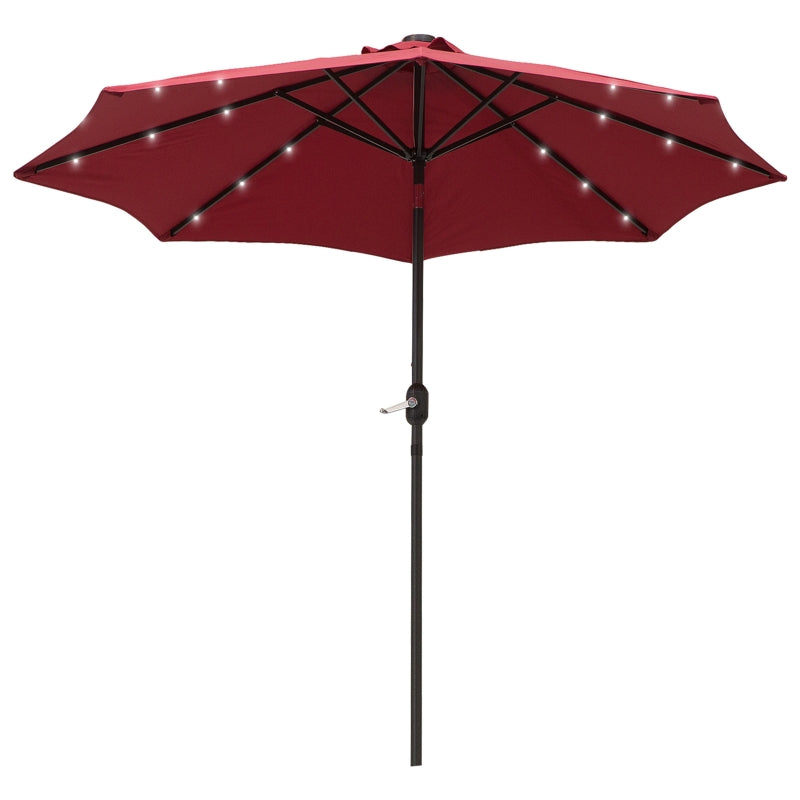 Red 2.7m Patio Garden Umbrella with Tilt Crank and LED Lights