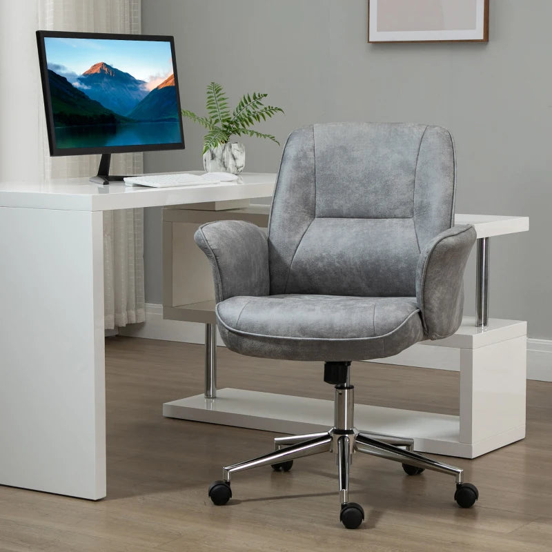 Vinsetto Light Grey Mid Back Swivel Computer Office Chair - Ergonomic Desk Chair for Home Study & Bedroom