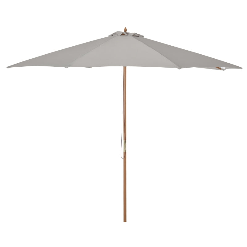 Grey 3m Wooden Patio Umbrella with Pulley Mechanism