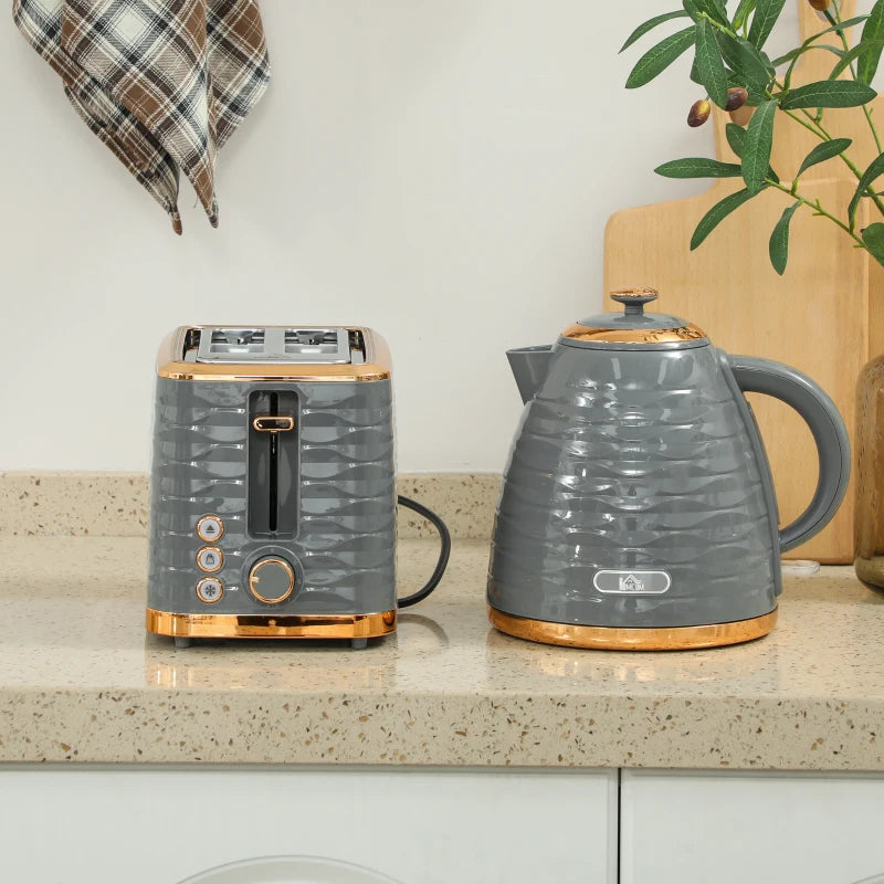 3000W Rapid Boil Kettle & 2 Slice Toaster Set - 1.7L Capacity, 7 Browning Controls, Crumb Tray, Stylish Grey Finish