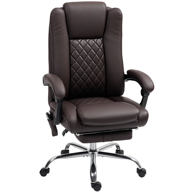 Executive Office Chair with 6-Point Massage & Heat Function - Ergonomic Dark Brown Leather Design for Ultimate Comfort