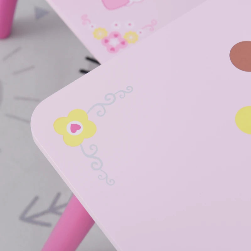 3-Piece Kids Table and Chair Set - Princess & Crown Theme - Pink Home Furniture Gift for Ages 2-4