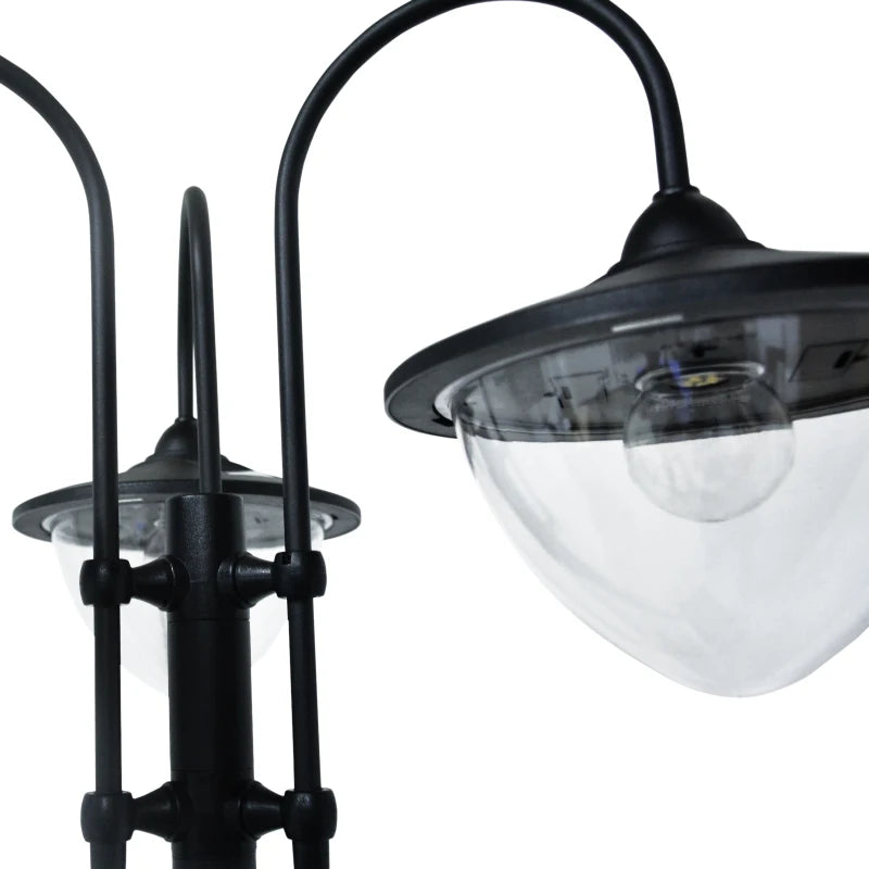 189cm 3-Head Solar Lamp Post with Planter Automatic On 6 Hour Max Outdoor LED Street Light Black