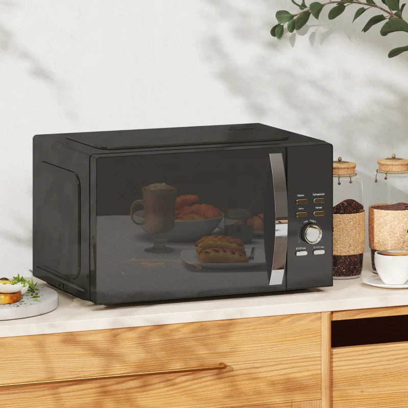 Compact 800W Black Microwave Oven - Digital Solo, 5 Power Levels, 8 Auto Cook Menus, 60 Min Timer, Easy Clean