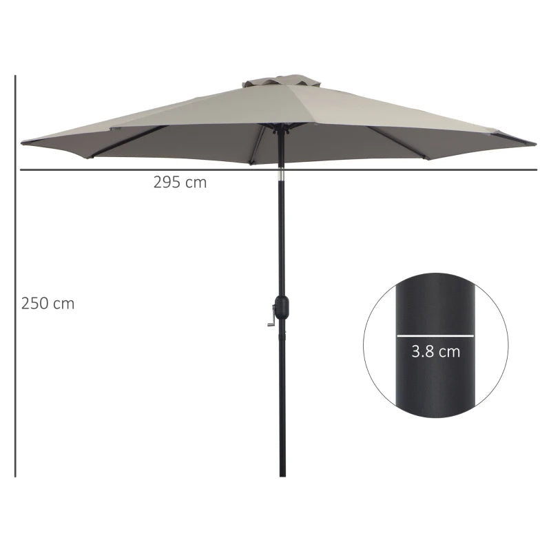 Light Grey 3m Tilt Garden Umbrella with Crank Handle