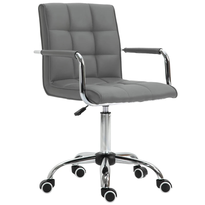 Vinsetto Grey PU Leather Office Desk Chair - Adjustable Mid Back Computer Chair with Armrests & Swivel Wheels