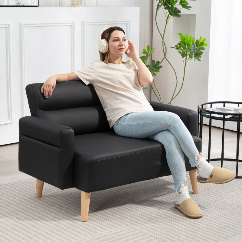 Compact Black Faux Leather 2-Seater Sofa for Stylish Living Rooms