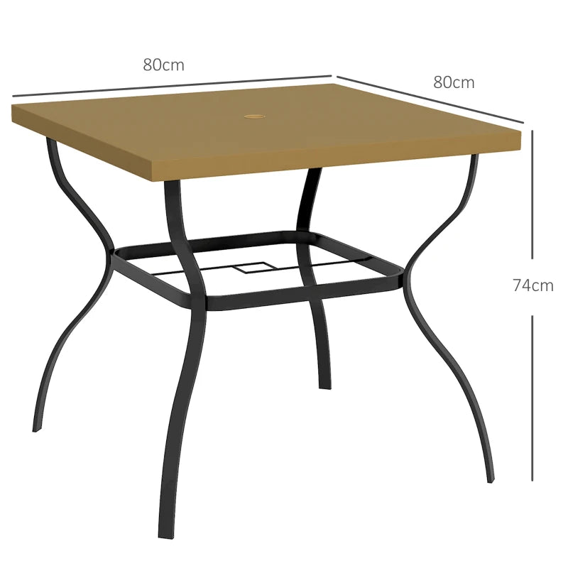 Steel Garden Table Set with Parasol Hole - Brown/Black, 4-Seater