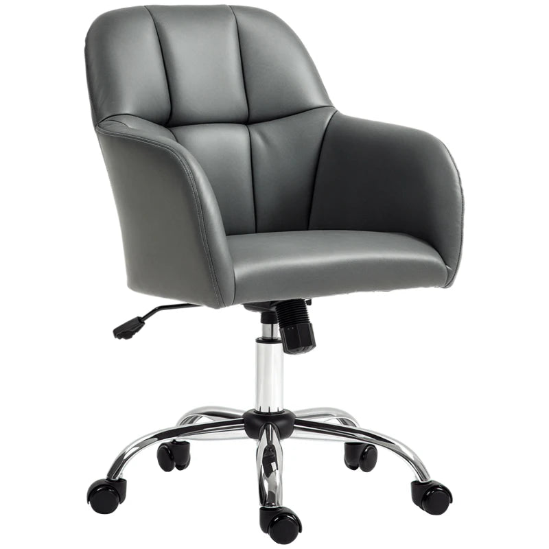 Stylish Grey Faux Leather Tub Office Chair with Wheels - Ergonomic Design for Home & Office Use