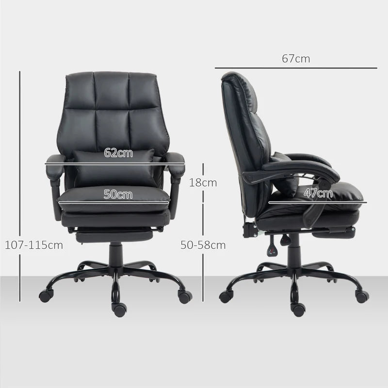 Ergonomic Faux Leather Reclining Office Chair with Footrest - Stylish Black Comfort for Home & Office Use