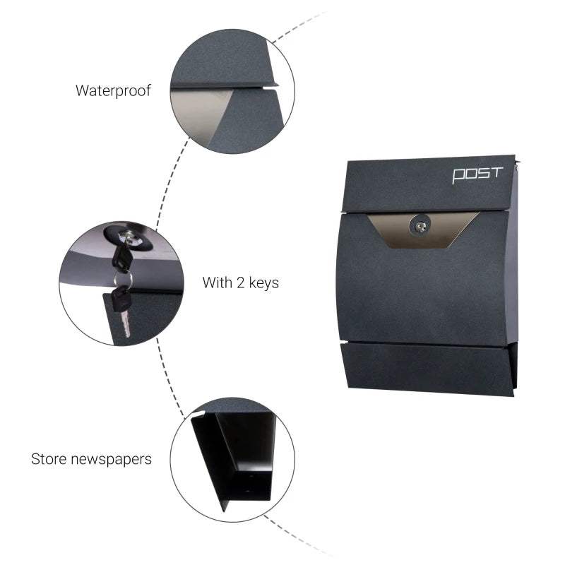 Wall-Mounted Mailbox for Letters and Newspapers