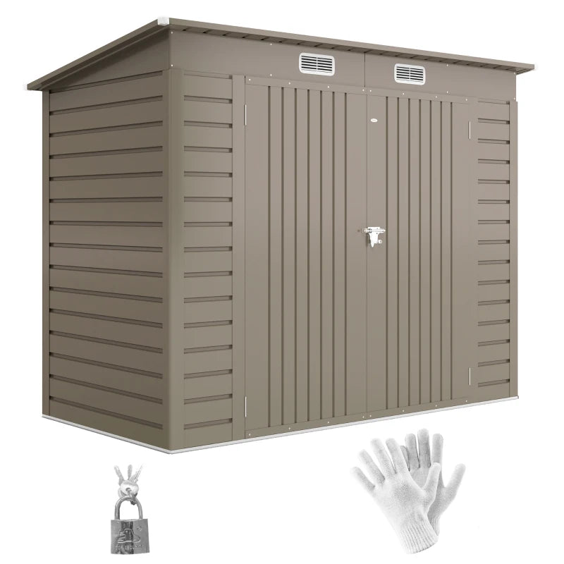 3.7ft x 7.9ft Light Grey Metal Shed With Latched Door, Gloves and Padlock