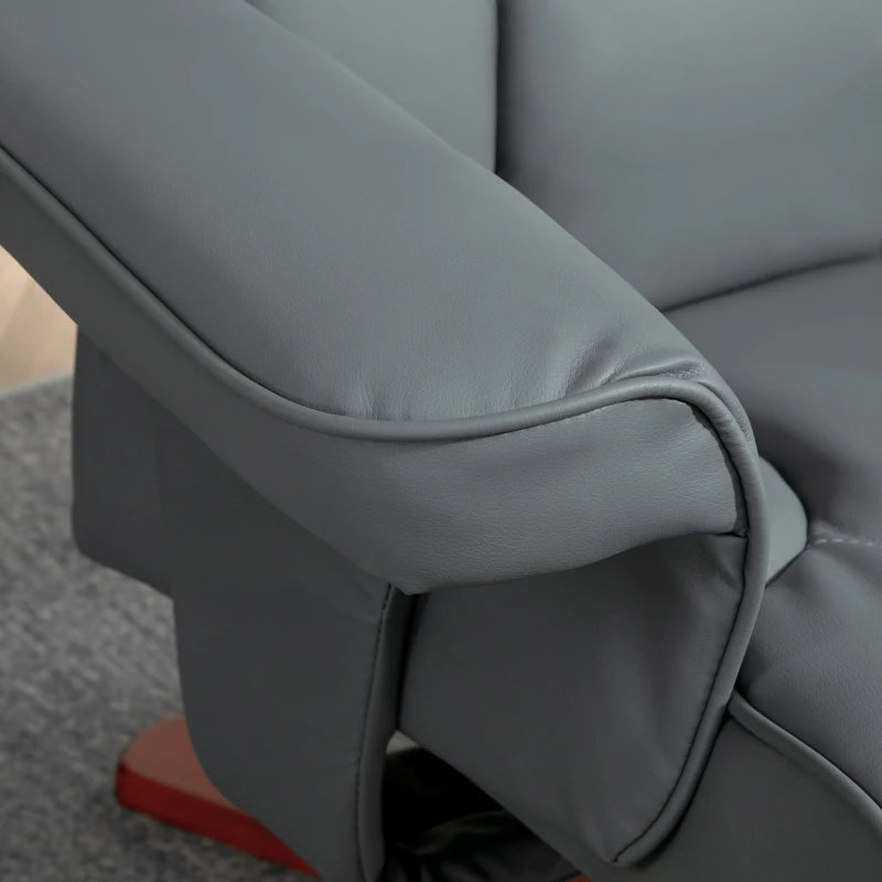 Grey Faux Leather Manual Recliner and Footstool Set for Ultimate Comfort and Relaxation