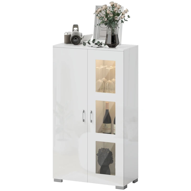 High Gloss White Sideboard with RGB LED Lights - Modern Display Cabinet with Glass Doors & Shelves for Living Room & Dining Room