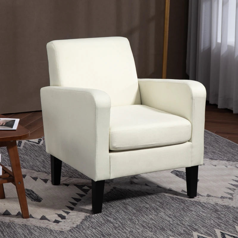 Modern Upholstered Accent Chairs with Rubber Wood Legs for Living Room and Bedroom in Cream White