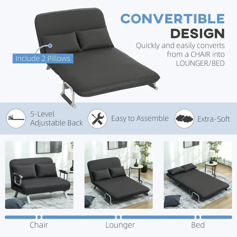 Charcoal Grey Two-Seater Click-Clack Sofa Bed for Stylish Living Spaces