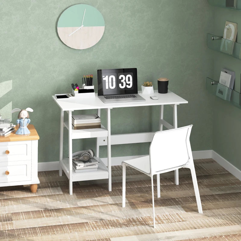 Compact White Computer Desk with Storage Shelves - Study Table & PC Workstation for Home Office, Easy Assembly, 106x51cm