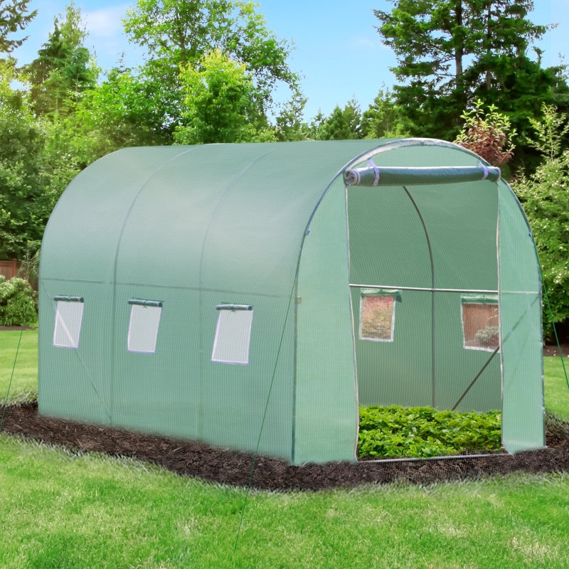 Green Garden Tunnel Greenhouse with Roll-Up Door, 3x2M