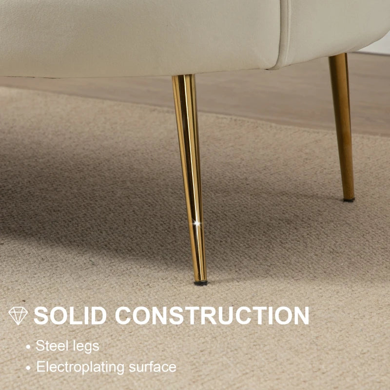 Modern Velvet Loveseat Sofa with Petal Backrest and Gold Legs for Living Room and Bedroom, Cream Colour