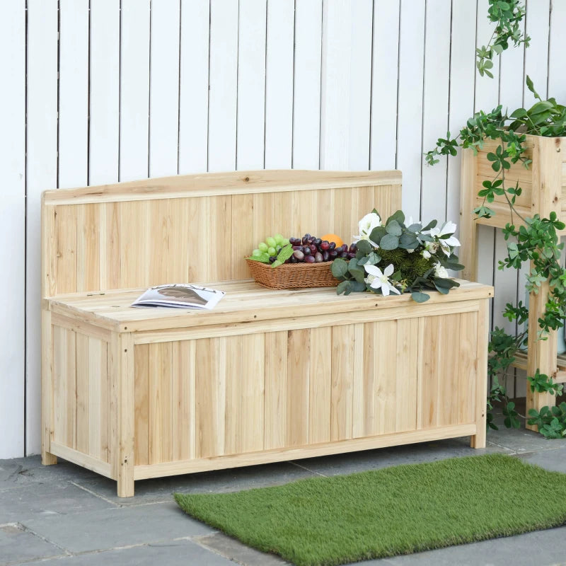 Outdoor Wood Storage Bench - Natural Finish