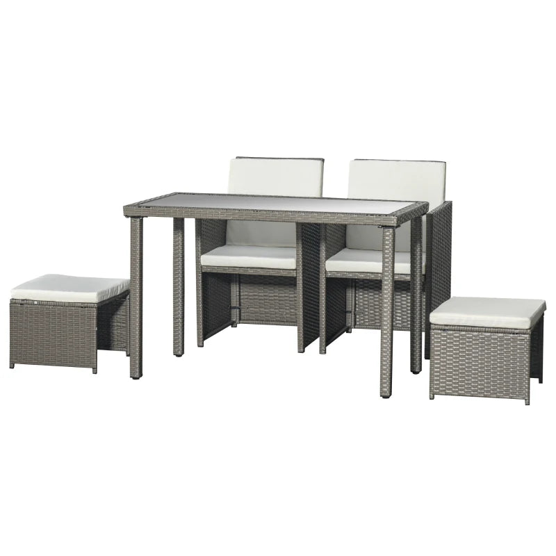 5-Piece Grey Rattan Dining Set with Cushion and Glass Table