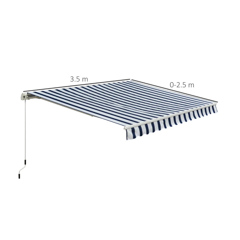 3.5m x 2.5m Manual Retractable Awning - Dark Blue/White Stripes