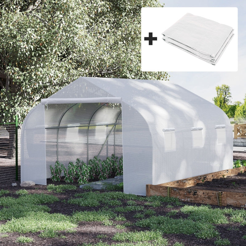 Green Walk-In Tunnel Greenhouse, White, 4.5 x 3 x 2m