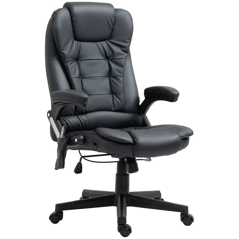 6-Point Heated Massage Office Chair - PU Leather High Back Executive Desk Chair with Adjustable Height & 360° Swivel - Black