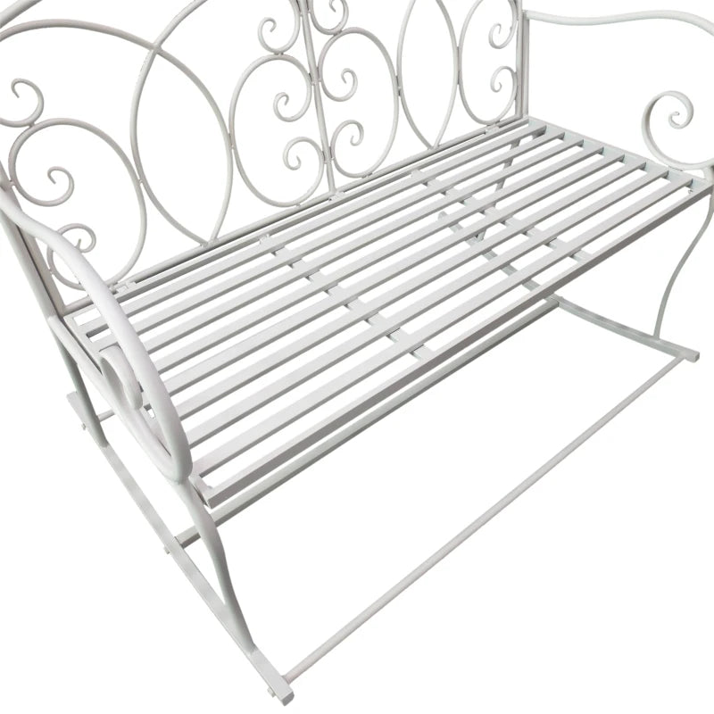 White Steel Rocking Loveseat Bench for Outdoor Gardens - 2 Seater