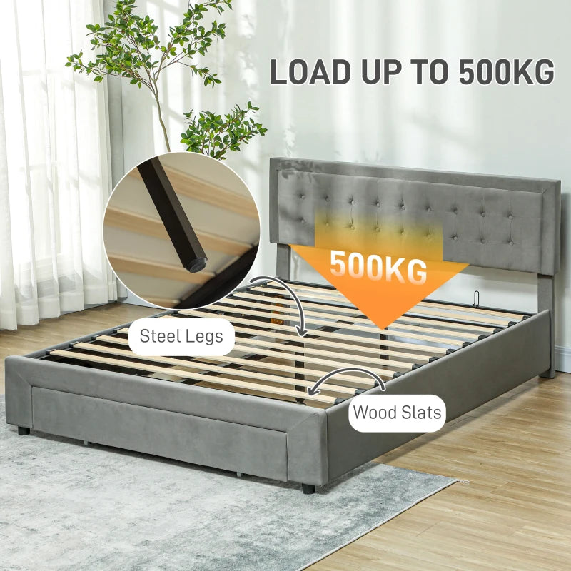 King Size Grey Ottoman Bed Frame with Front Drawer - Stylish Storage Solution for Modern Bedrooms