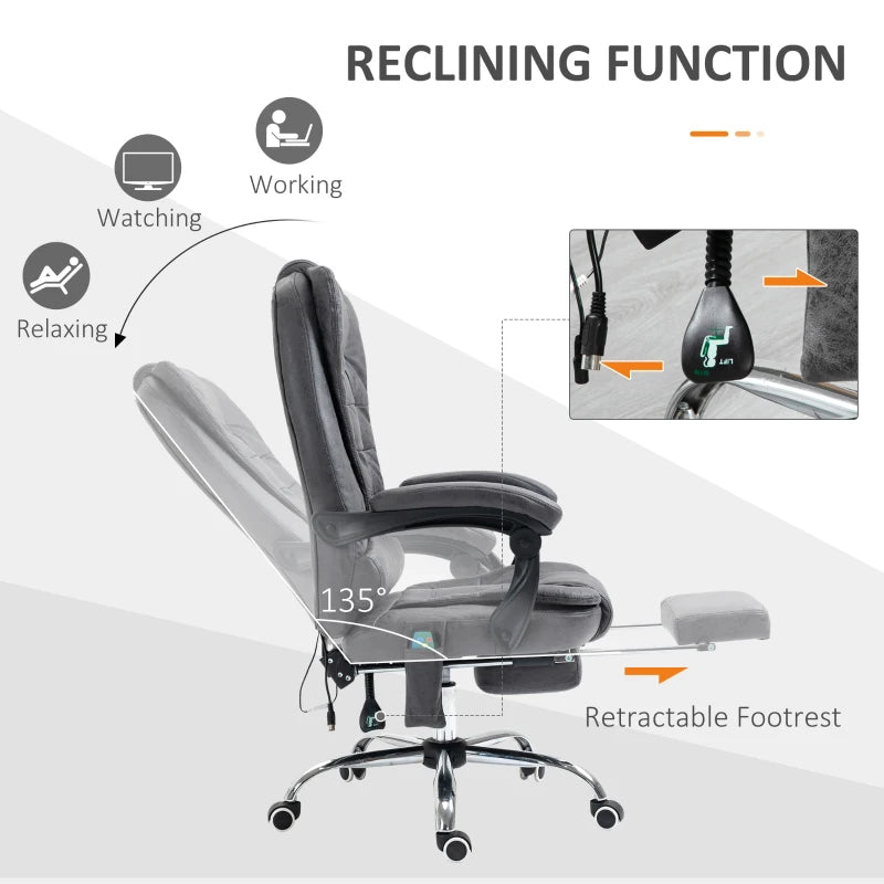 Vinsetto Heated Vibration Massage Executive Office Chair - Adjustable Ergonomic High Back Recliner with Footrest - Dark Grey