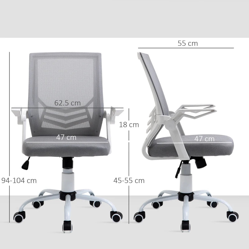 Vinsetto Grey Office Chair with Flip-up Armrests, Mid Back Mesh Design, Lumbar Support, Adjustable Height & Swivel Wheels