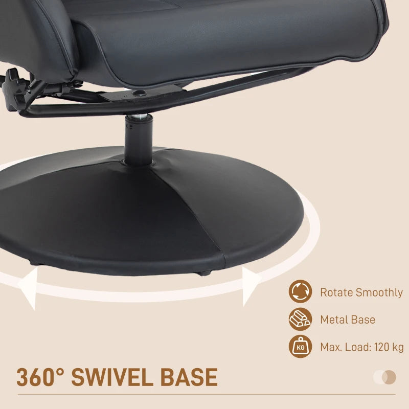Faux Leather Reclining Chair with Footstool in Black - Stylish Comfort for Your Living Room