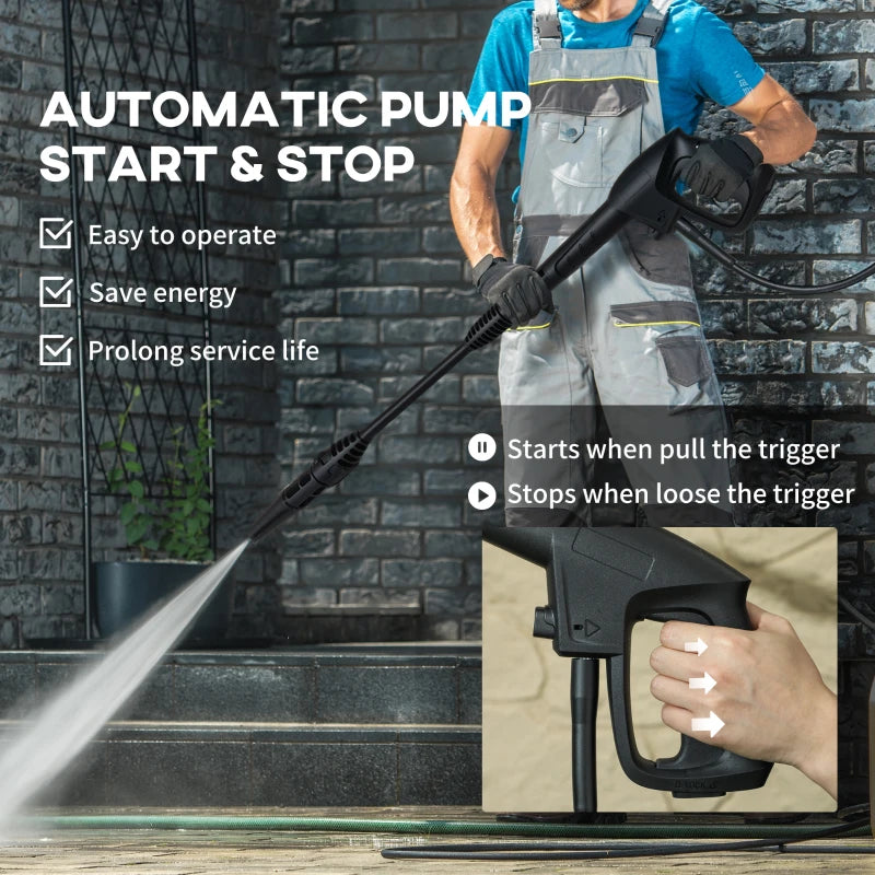 1800W High Pressure Washer - 150 Bar, 510 L/h Flow, Portable Jet Wash Cleaner with 6M Hose & Reel for Garden, Car, Furniture - Yellow