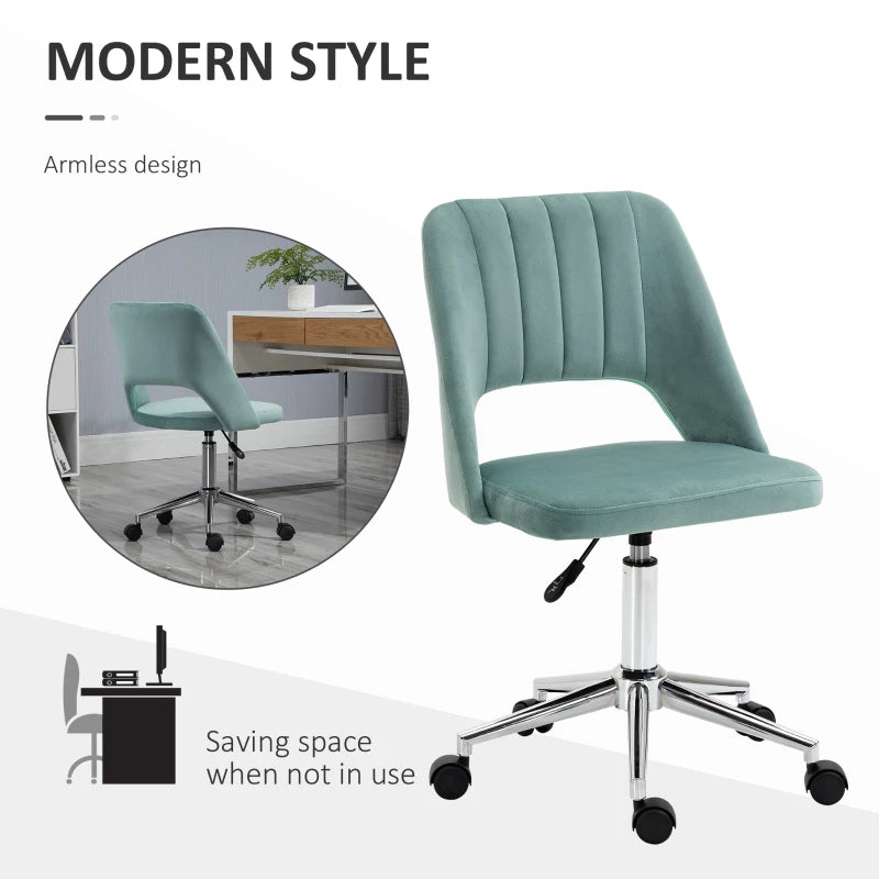Vinsetto Green Velvet Mid Back Office Chair - Swivel Scallop Shape Computer Desk Chair for Home Study & Bedroom