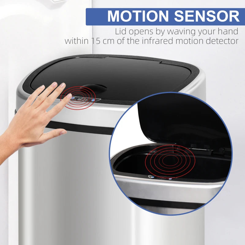 Stainless Steel 48L Touchless Kitchen Sensor Dustbin - Automatic Silver Rubbish Garbage Waste Bin for Home & Office