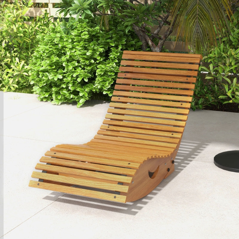 Teak Slatted Outdoor Rocking Chair - Wooden, 130cm x 60cm