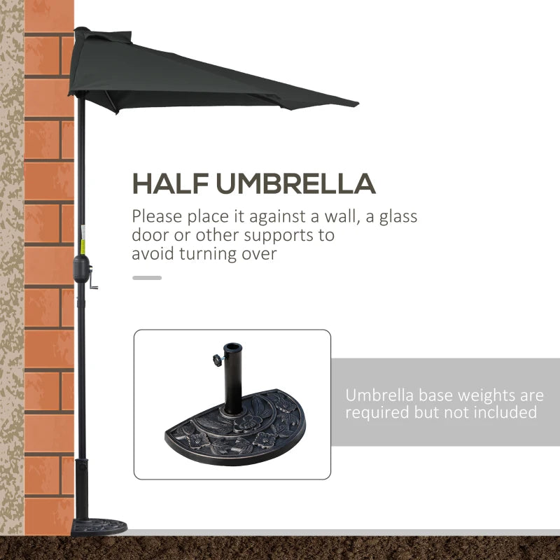 black patio half umbrella Black 3m Half Round Patio Umbrella with Crank Handle