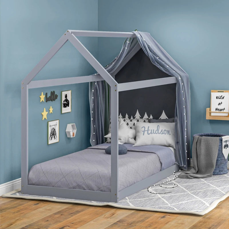 Scandinavian Style Single Bed Frame - Grey Pine Wood Base for 90x190cm Mattress - Modern Wooden Bed Design