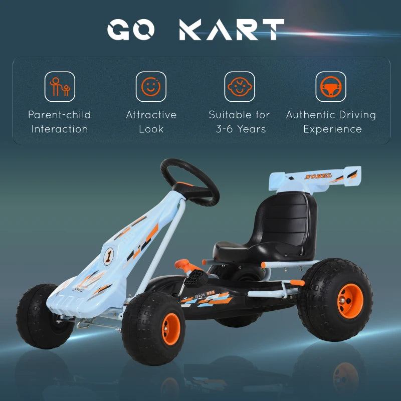 Kids Pedal Go Kart - Manual Ride On Car with Brake, Gears, Steering Wheel & Adjustable Seat - Outdoor Fun Vehicle 97x66x59cm