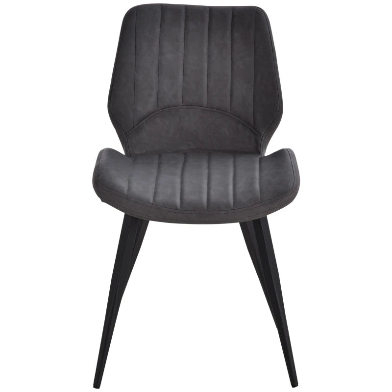 Set of 2 Grey PU Leather Dining Chairs with Backs, Padded Seats & Steel Frame for Kitchen & Dining Room
