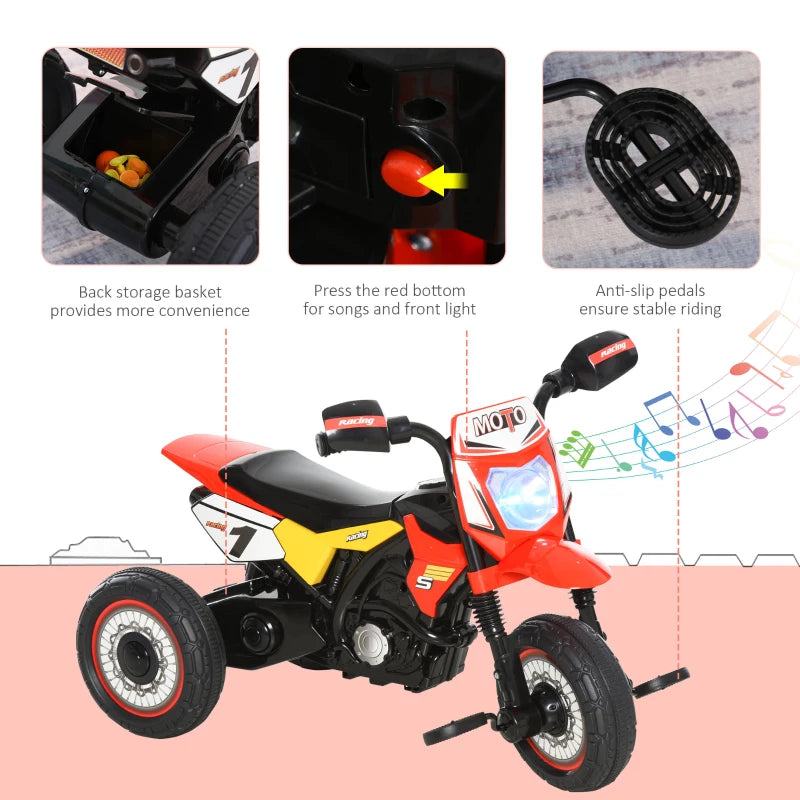 Toddler Pedal Motorcycle Tricycle with Music & Lights - Kids Ride-On Bike for Boys & Girls 18-36 Months - Red