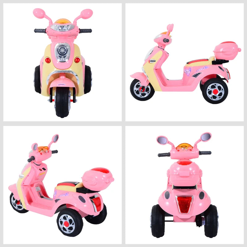 Kids Electric Ride On Toy Car - 6V Motorbike with Rechargeable Battery, Headlight & Music for Ages 3-5 - Pink